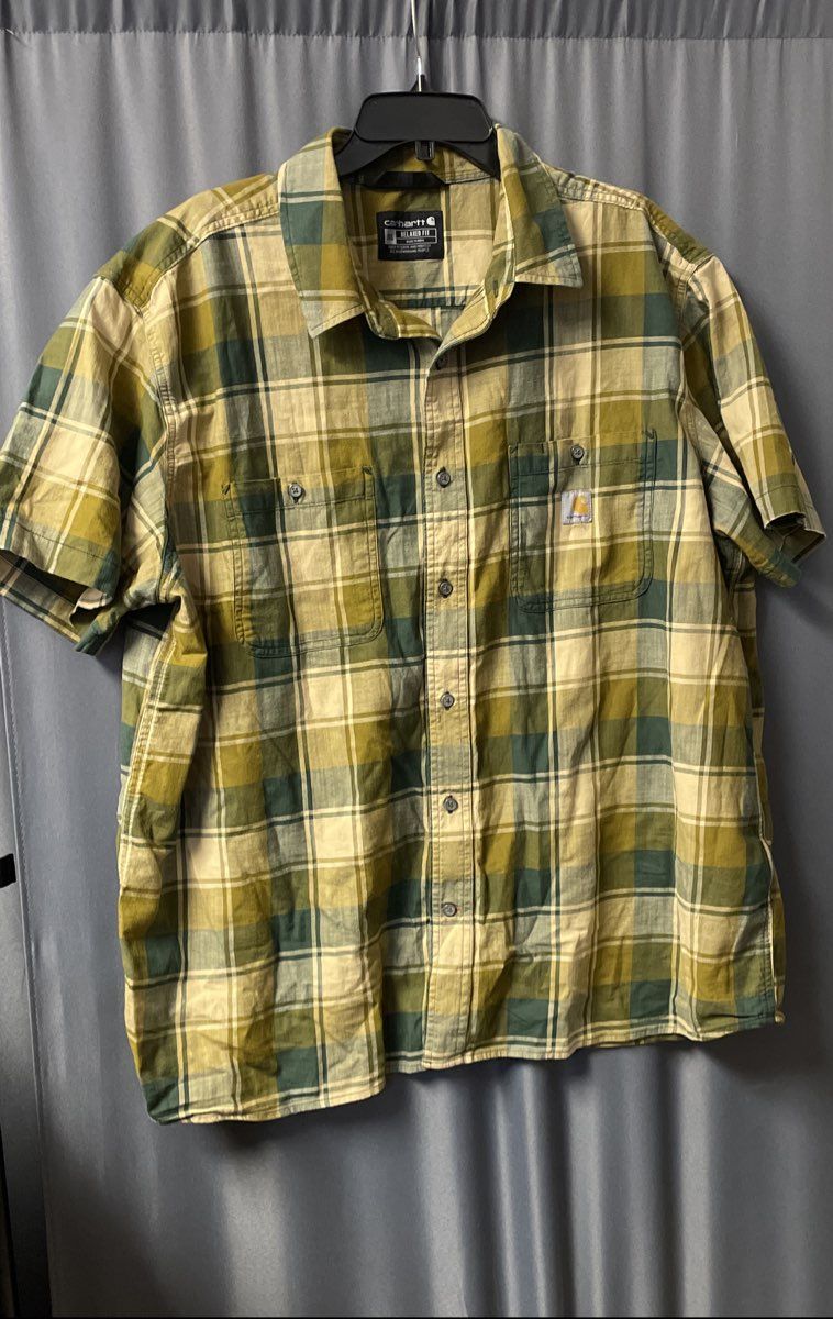 Carhartt Men's Green Plaid Short Sleeve Relaxed Fit Work Shirt Sz 2XL TW5701-M
