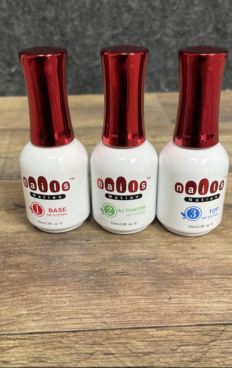 Nails Nation Dip System Liquid Set Base Activator Top Coat 0.5oz New Lot of 3