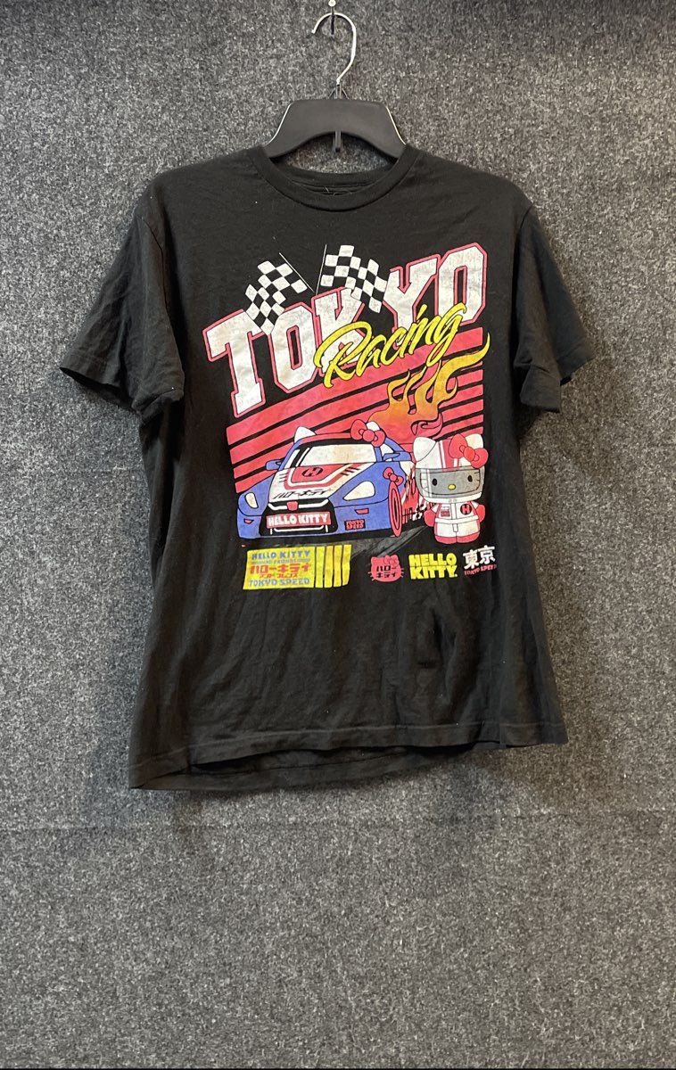 Hello Kitty Sanrio Black Tokyo Racing Graphic Short Sleeve T-Shirt Sz M