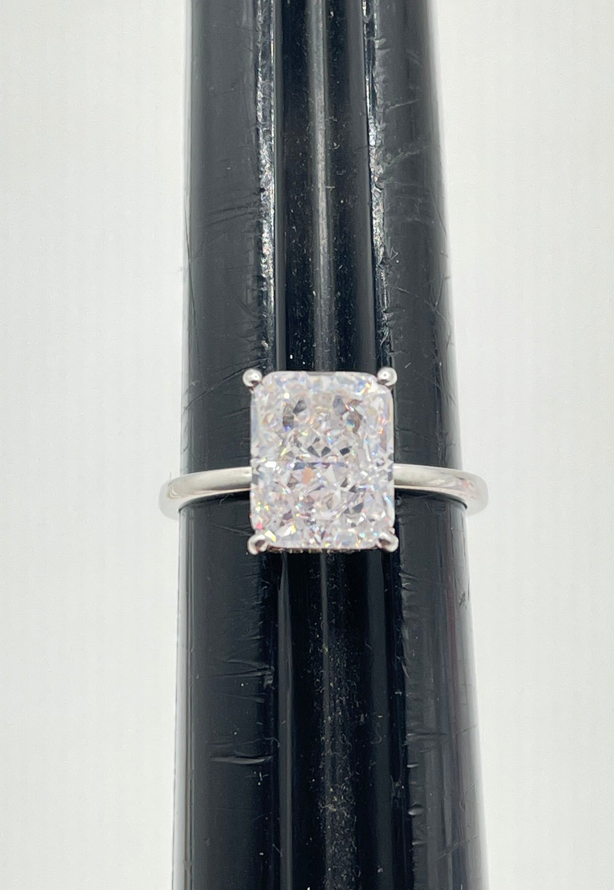 925 Sterling Silver Cushion-Cut CZ Hidden Halo Pavé Engagement Style Ring 3.6g