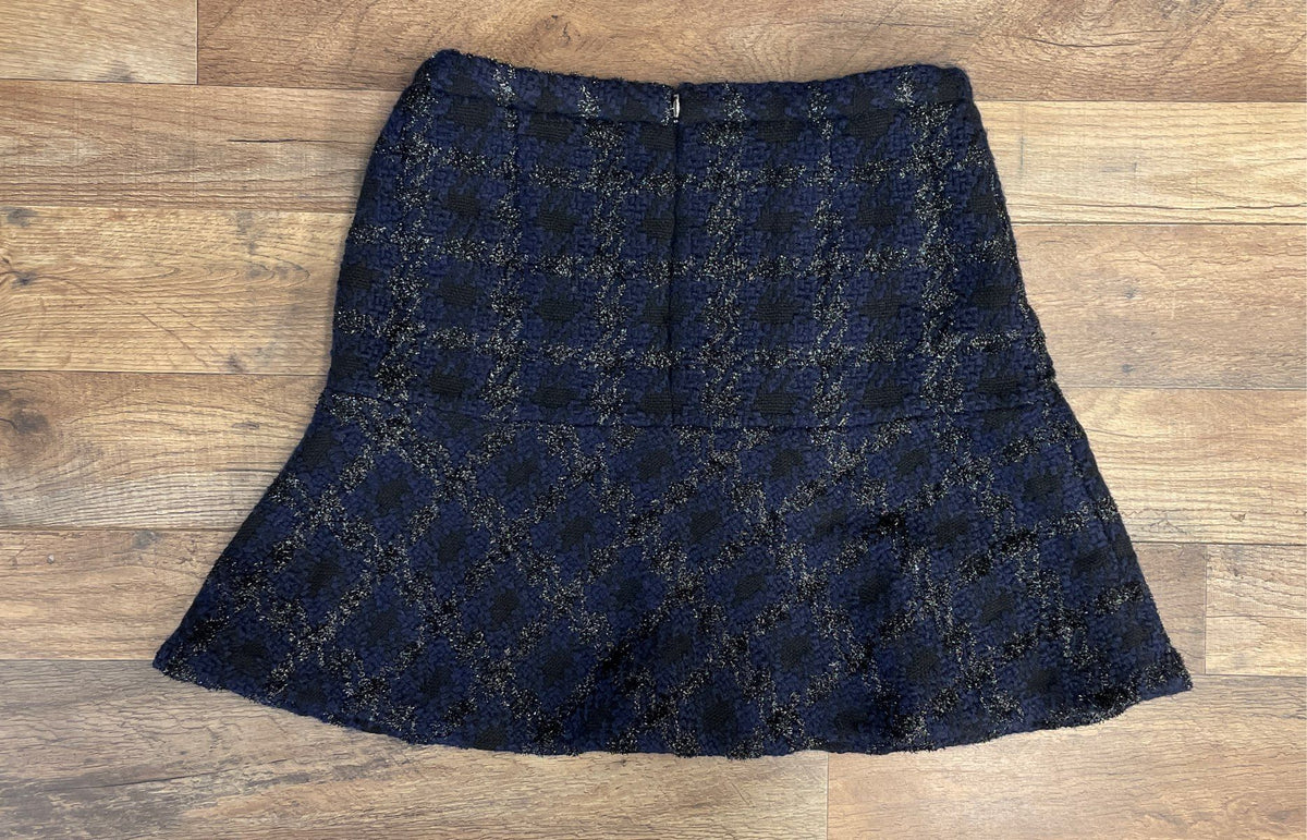 Kenneth Cole Women's Navy Black Metallic Wool Blend Flared A-Line Skirt Size 14