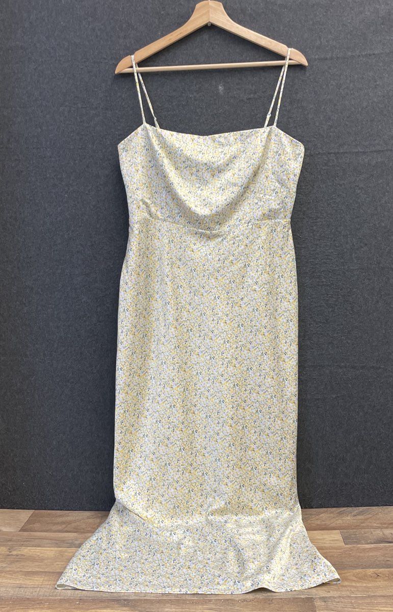 Park & Fifth Women's Floral Satin Cowl Neck Maxi Dress Yellow Multi Sz XL