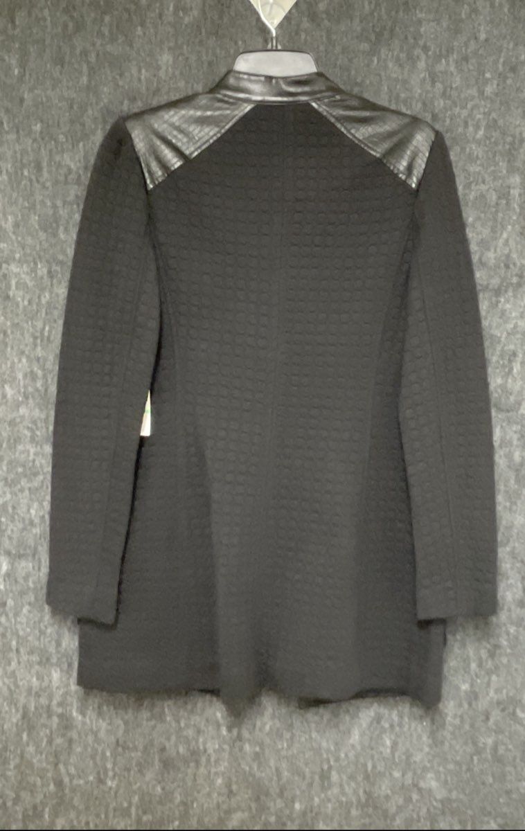Laundry by Shelli Segal Women's Black Faux Leather Trim Quilted Open Jacket Sz 8