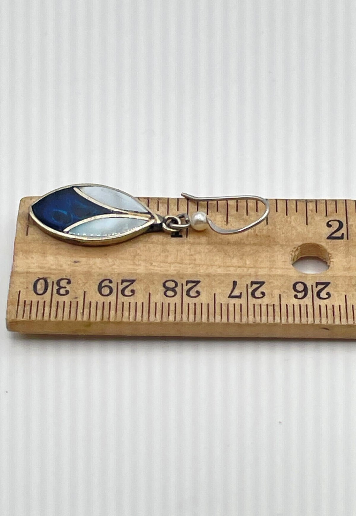 Alpaca Silver MOP Lapis Lazuli Inlay Pearl Accent Earrings Mexico Marked 2.8g