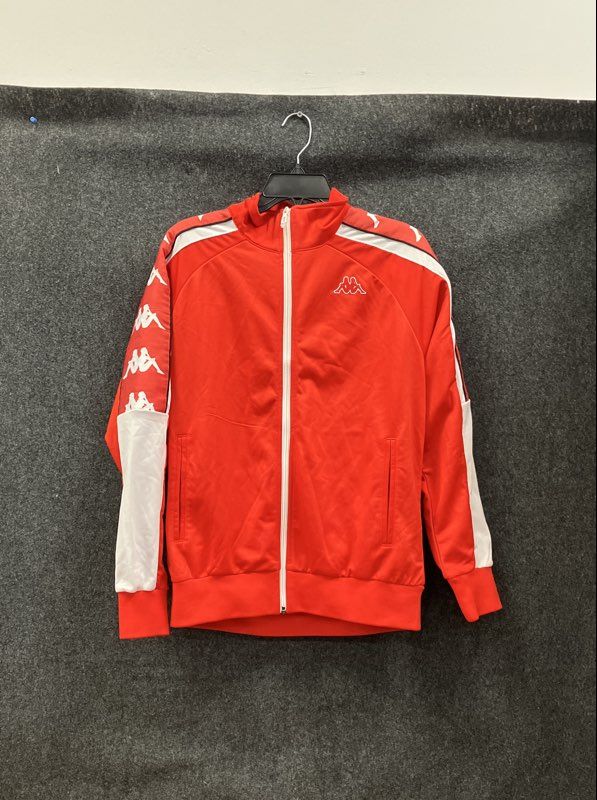 Kappa Men's Full Zip Track Jacket Red White Banda Omini Logo Tape Sleeves