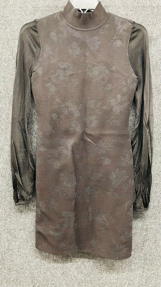 White House Black Market Women's Brown Floral Sweater Dress Mock Neck Sz XXS