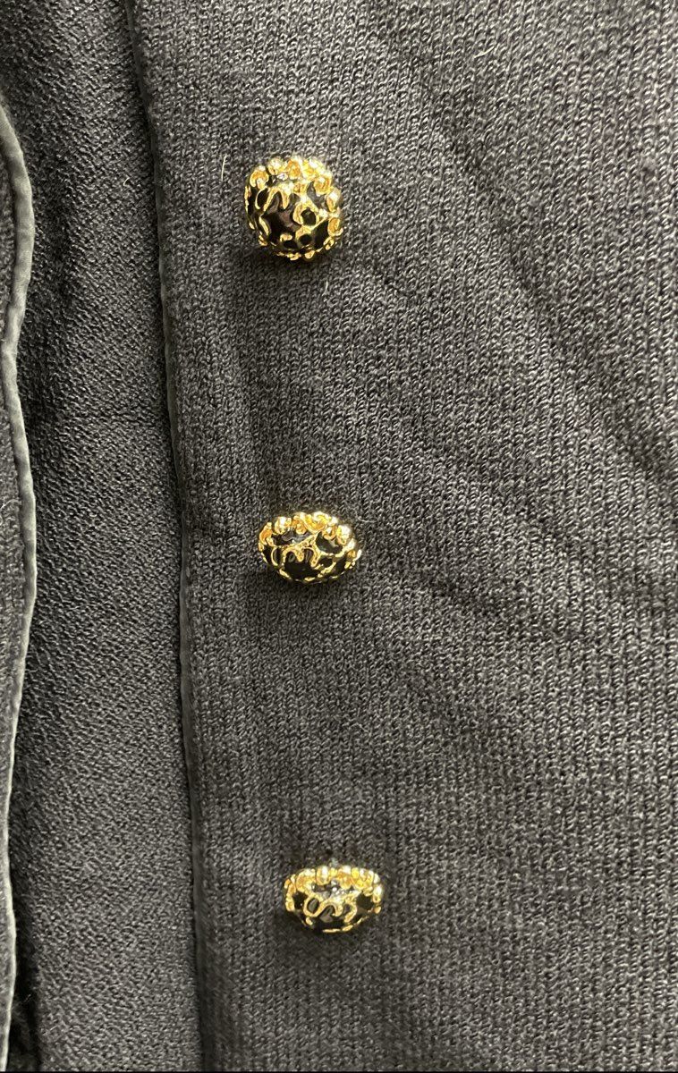 St John Collection Black Knit Blazer Jacket Ornate Gold Buttons Sz 4 USA
