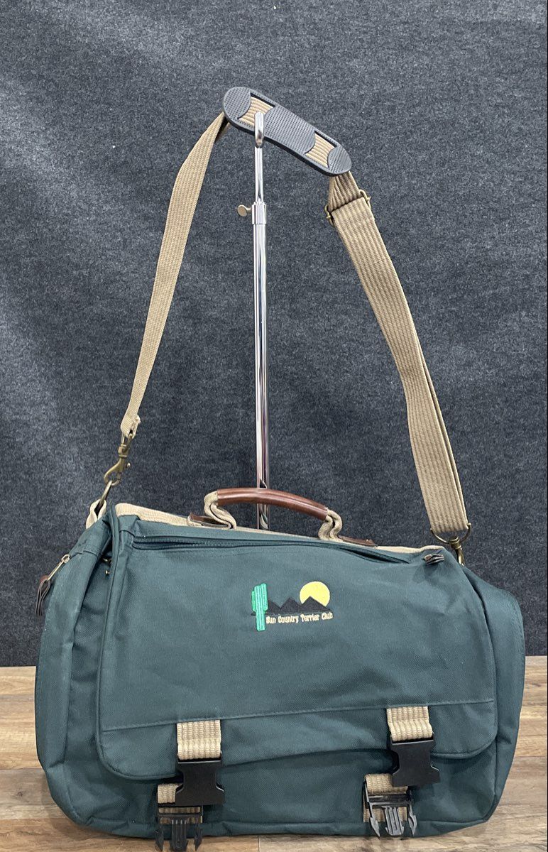 Vintage Sun Country Terrier Club Green Canvas Messenger Travel Bag Embroidered