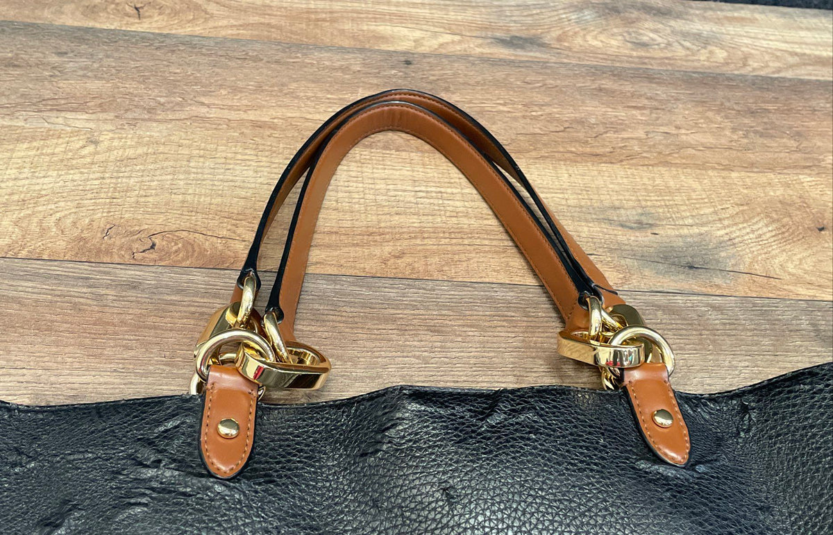 Lauren Ralph Lauren Black Pebbled Leather Large Tote Bag Gold Hardware