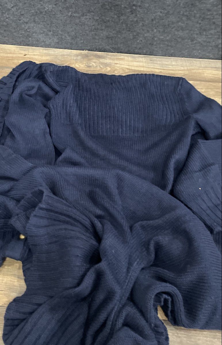 Venus Women's Navy Blue Mock Neck Ribbed Knit Gold Button Shoulder Sweater Sz S