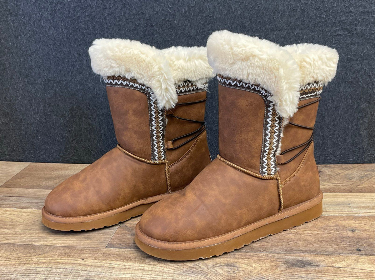LaMO Women's Faux Fur Trim Winter Boots Chestnut Size 8 NWT