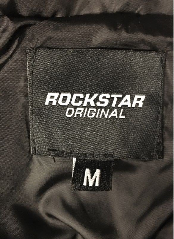 Rockstar Original Men's Alasia Puffer Jacket Black Hooded Logo Sz M