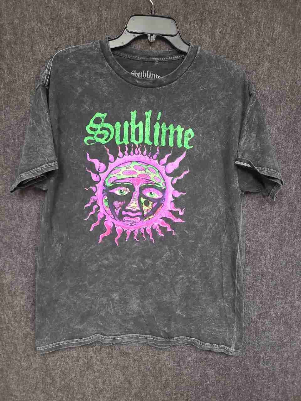 Sublime Men's T-Shirt Black Mineral Wash Neon Sun Graphic Size L