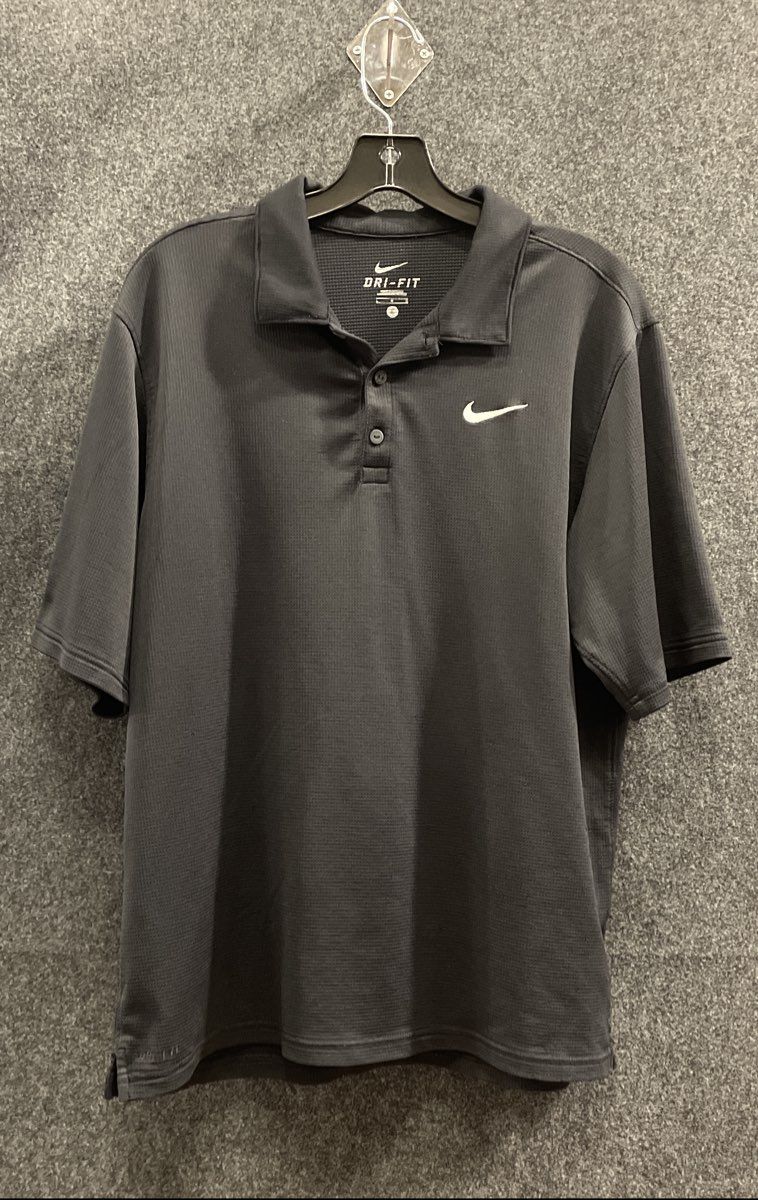 Nike Men's Dri-Fit Black Short Sleeve Textured Athletic Golf Polo Shirt Size L