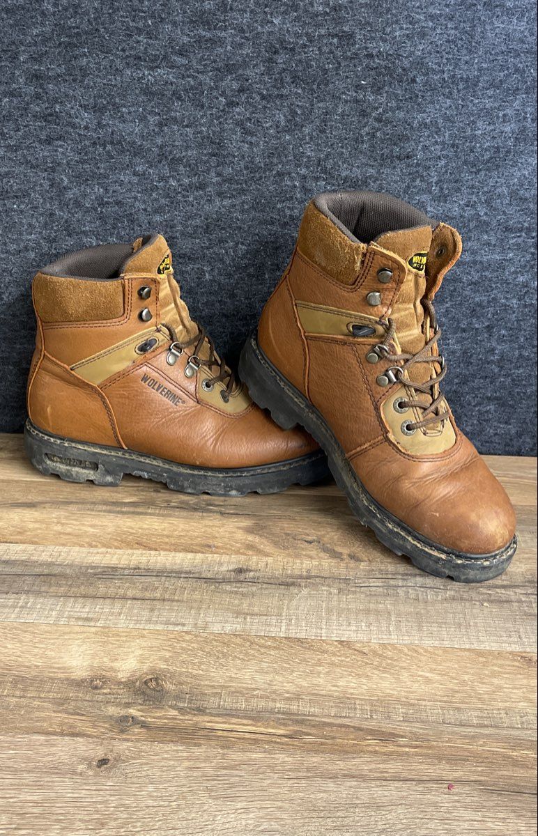 Wolverine W04213 Brown Leather Lace Up Work Boots Men's Size 9M