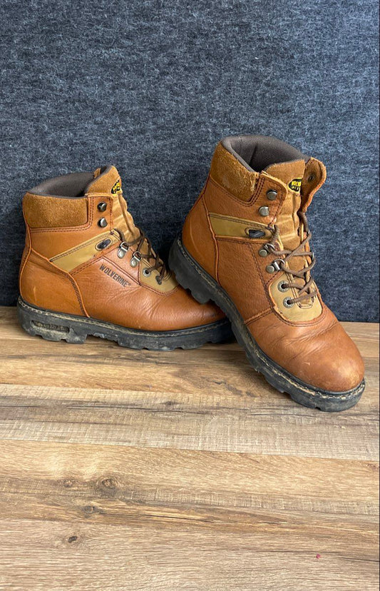 Wolverine W04213 Brown Leather Lace Up Work Boots Men's Size 9M