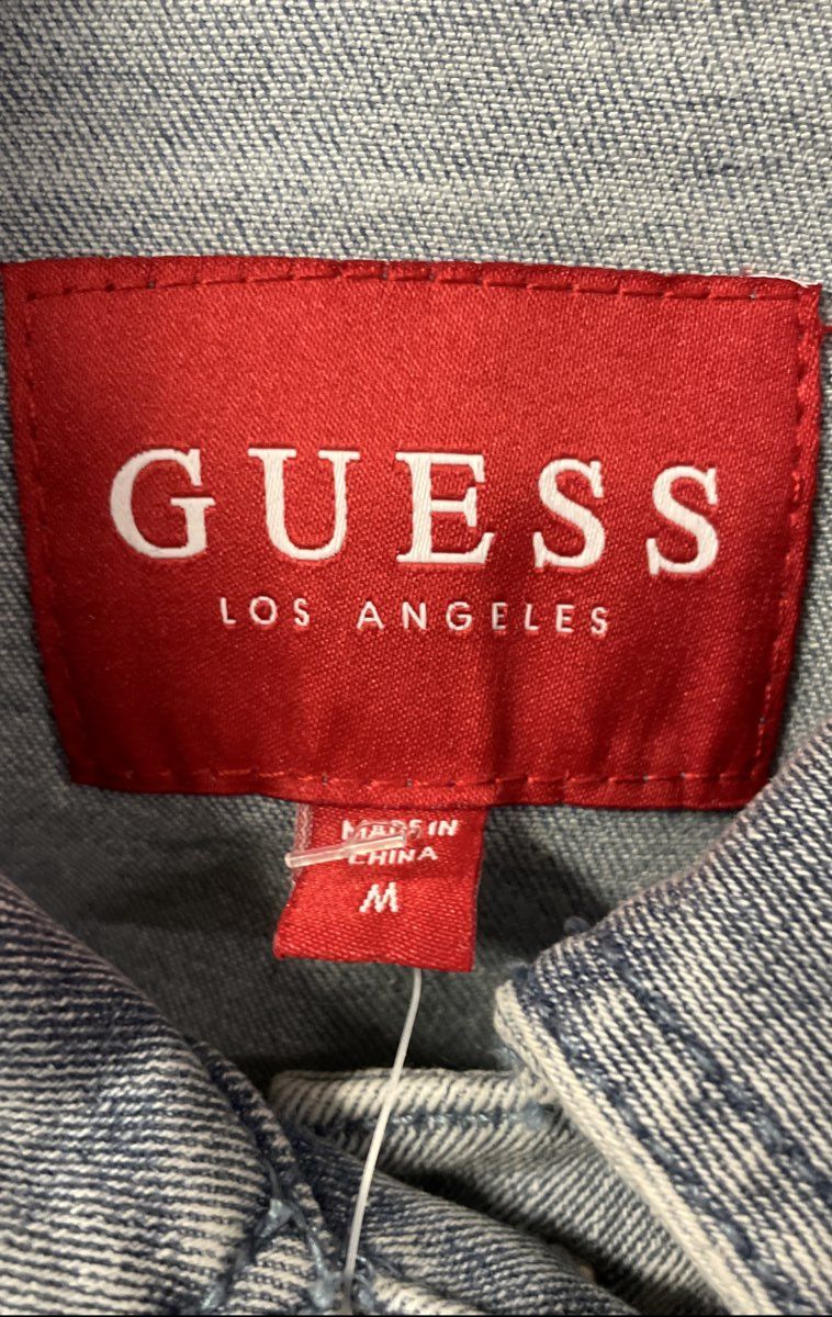 Guess Women's Martha Denim Jacket Light Cropped Raw Hem Back Graphic Sz M NWT