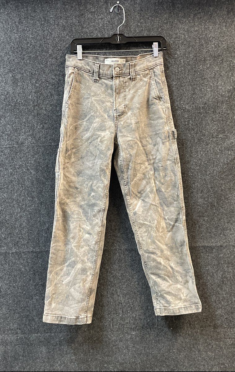 Hollister Men's Baggy Jeans Gray Acid Wash Leaf Print Carpenter Denim Sz 28x32