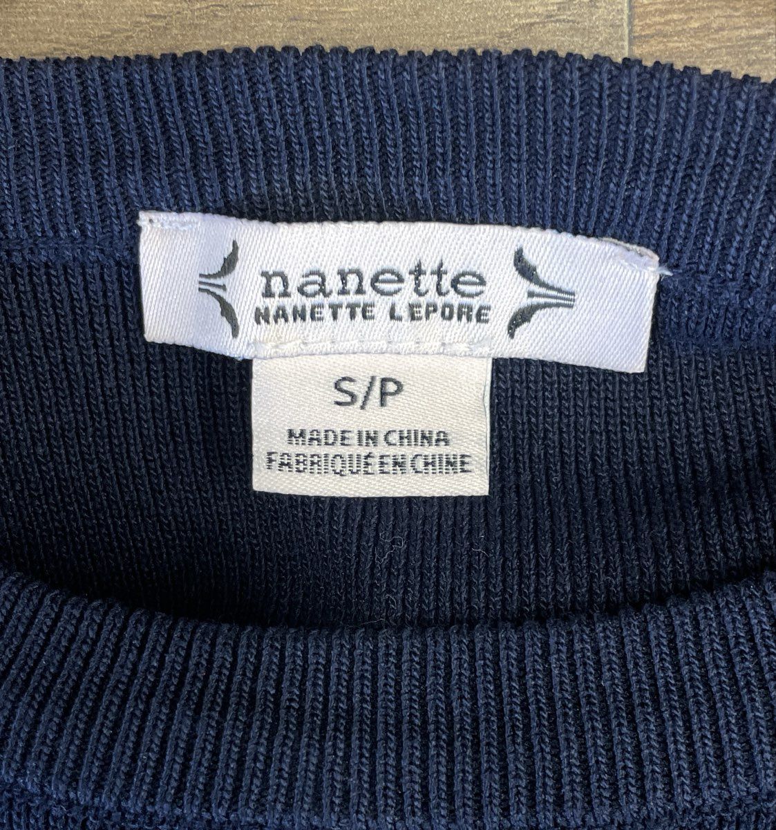 Nanette Lepore Women's Navy Knit Top Striped Puff Sleeve Layered Hem Sz S