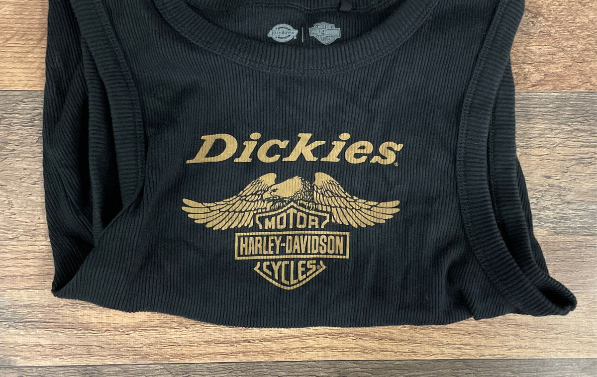 Harley-Davidson Ribbed Sleeveless Graphic Crop Top Black Sz M