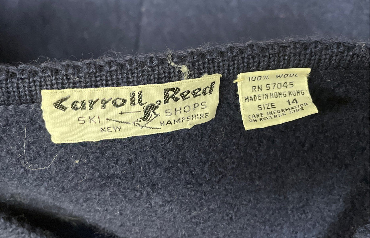 Vintage 80s Carroll Reed Women's Navy Blue Boiled Wool Cardigan Sweater Sz 14