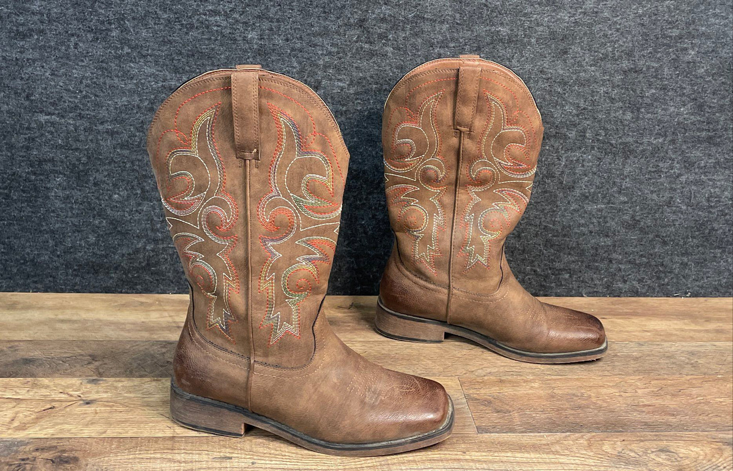 Brown Embroidered Square Toe Western Cowboy Cowgirl Boots EU 39 Women's Size 8