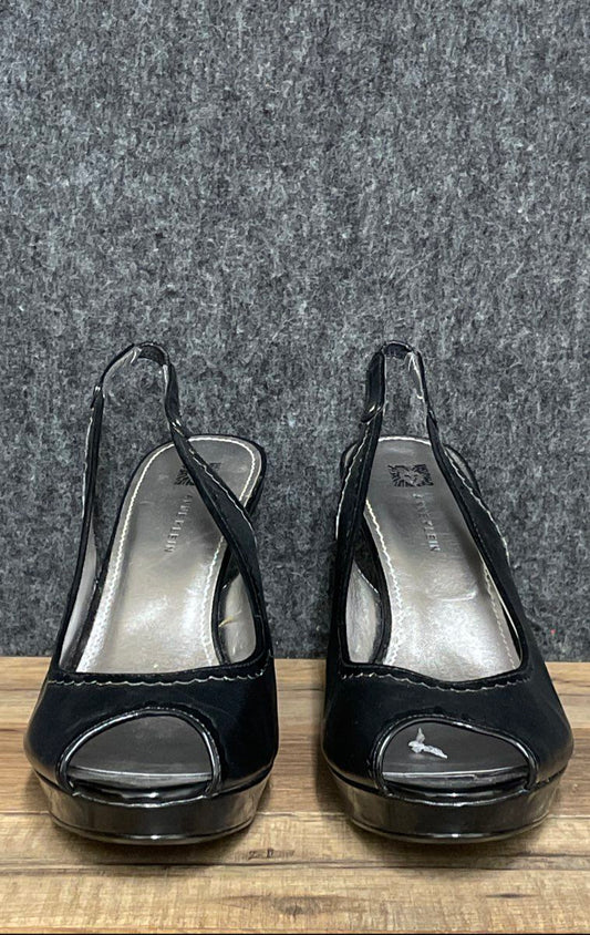 Anne Klein Akramonda Black Leather Peep Toe Slingback Platform Heels Size 10 M