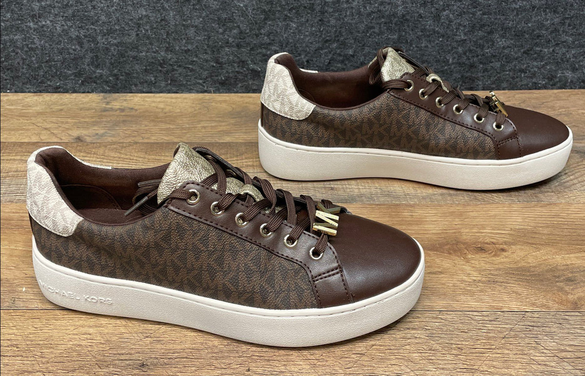 Michael Kors Poppy Brown Signature Logo Platform Sneakers Women's Size 9