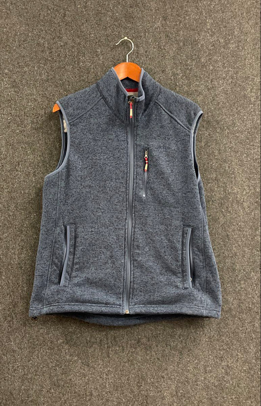 Orvis Men's Full Zip Sweater Fleece Vest Heathered Blue Mock Neck Pockets Sz L