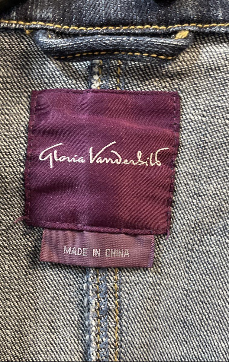 Gloria Vanderbilt Women's Blue Denim Button Front Blazer Jacket Pockets