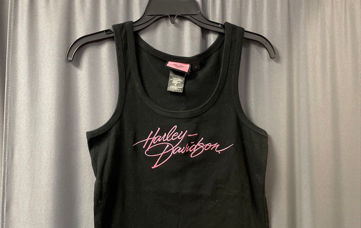 Vintage 2000s Harley-Davidson Pink Script Embroidered Ribbed Tank Top Sz L