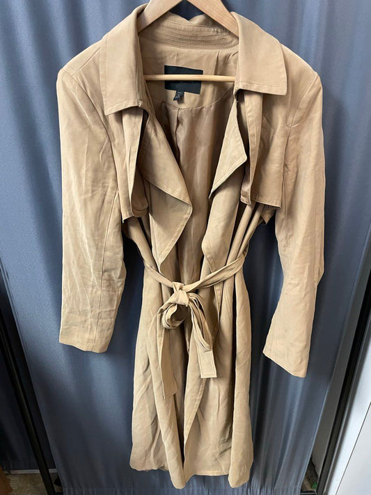 Banana Republic Women's Tan Drapey Belted Trench Coat Jacket Size L Petite