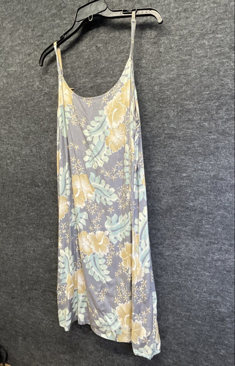 Vintage 90s Coconut Beach Women's Gray Floral Rayon Tropical Slip Dress Sz L