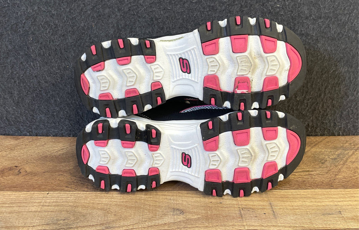 Skechers D'Lites Biggest Fan Black White Pink Walking Sneakers Women's Size 7
