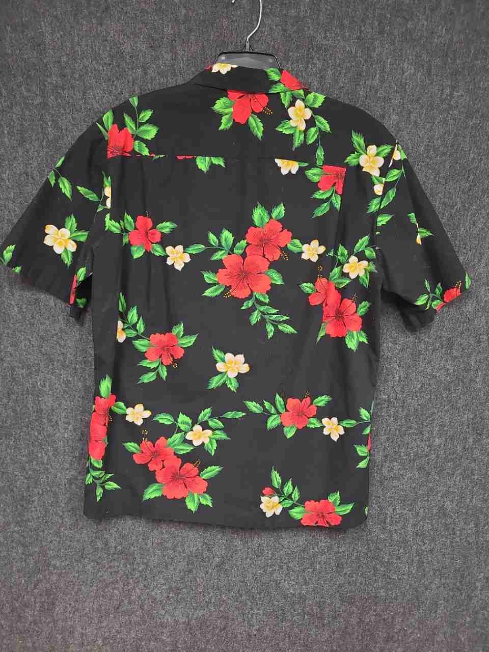 Royal Creations Men's Black Hibiscus Hawaiian Shirt Cotton Made in HI Size L