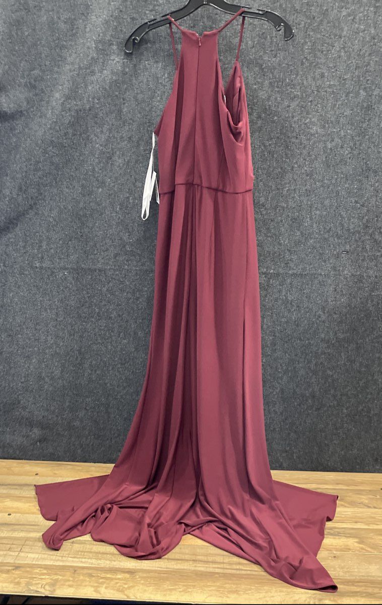 David's Bridal Women's Merlot Red V-Neck Draped Jersey Gown Dress Sz 4 NWT