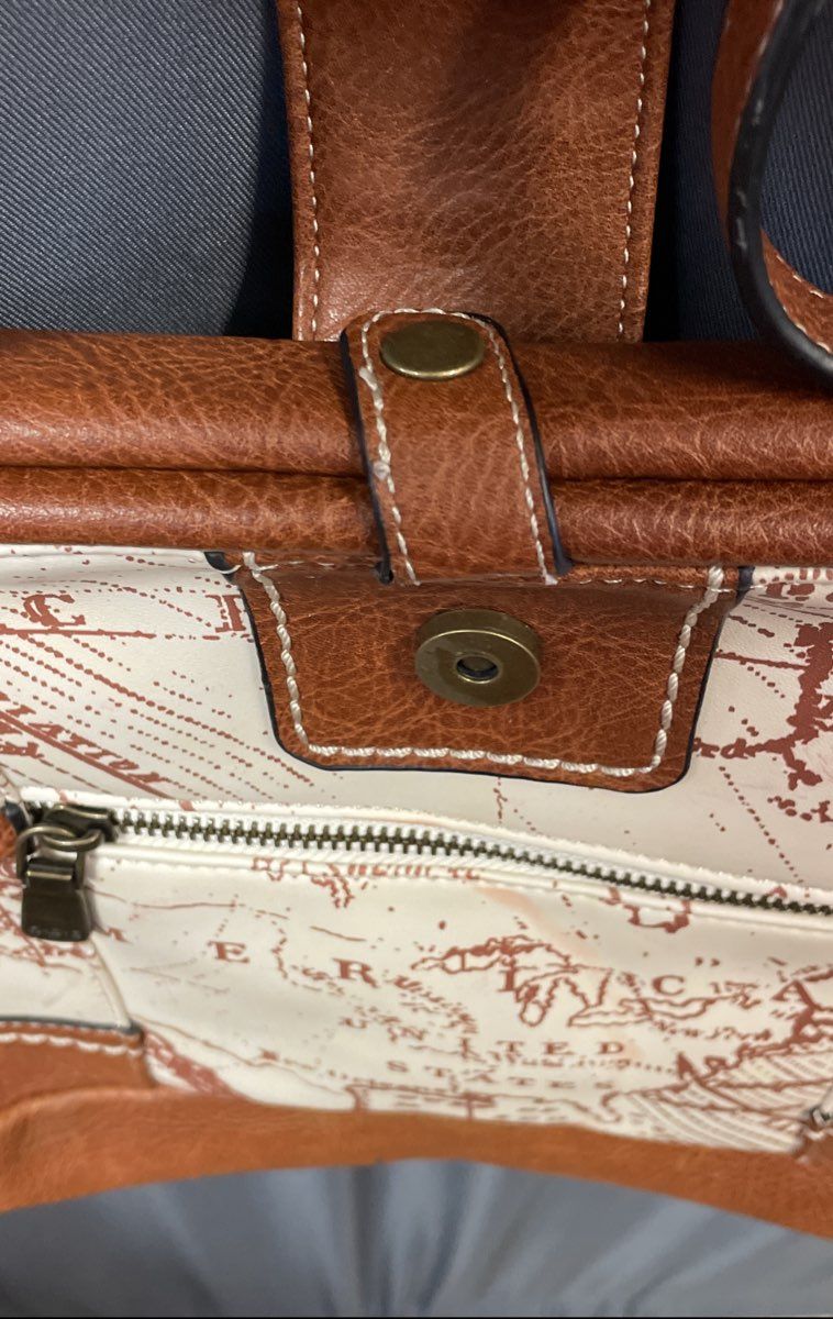 B.O.C. Born Concept Brown Off White Map Print Crossbody Satchel Bag Purse