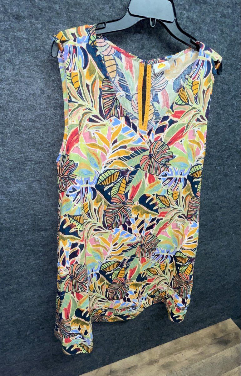 Sol Angeles Women's Tropical Palm Leaf Print Sleeveless V-Neck Shift Dress Sz 4