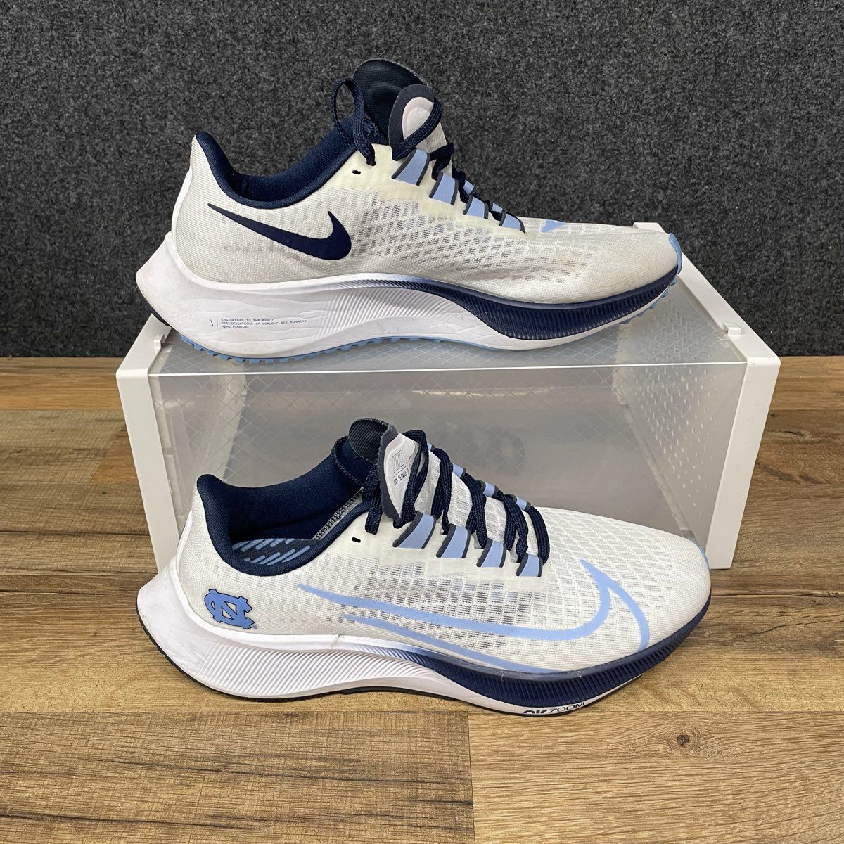 Nike Air Zoom Pegasus 37 UNC Tar Heels White Navy Blue Running Shoes Size 7.5