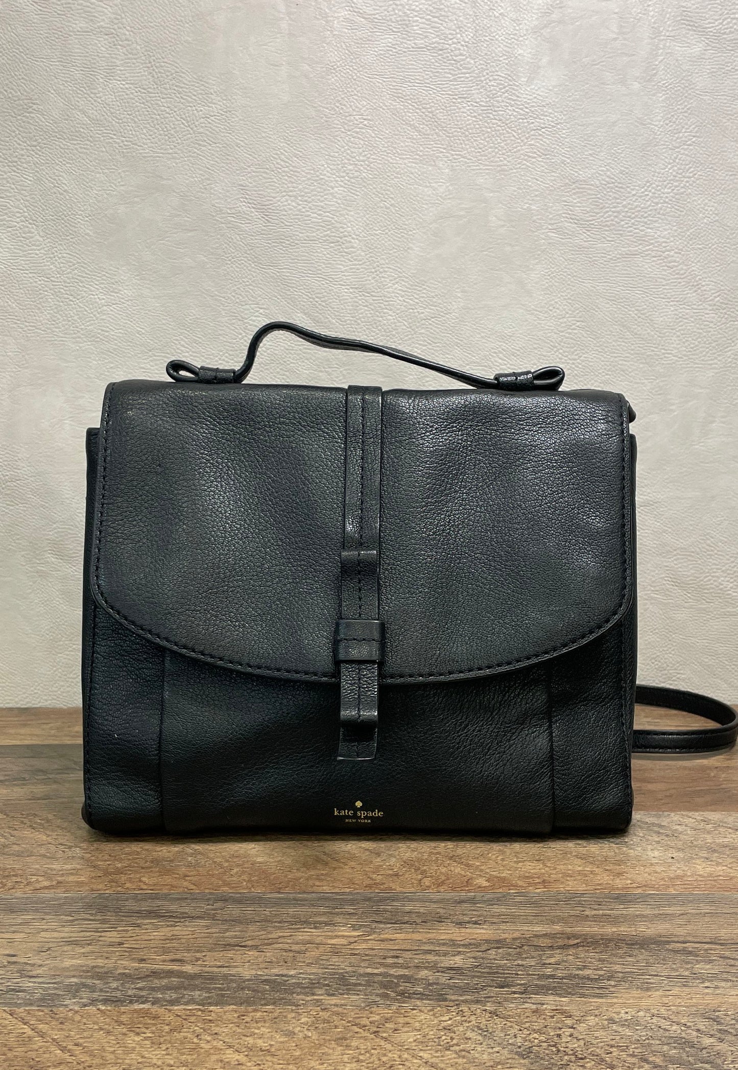 Kate Spade New York Black Pebbled Leather Bow Crossbody Bag Gold Hardware