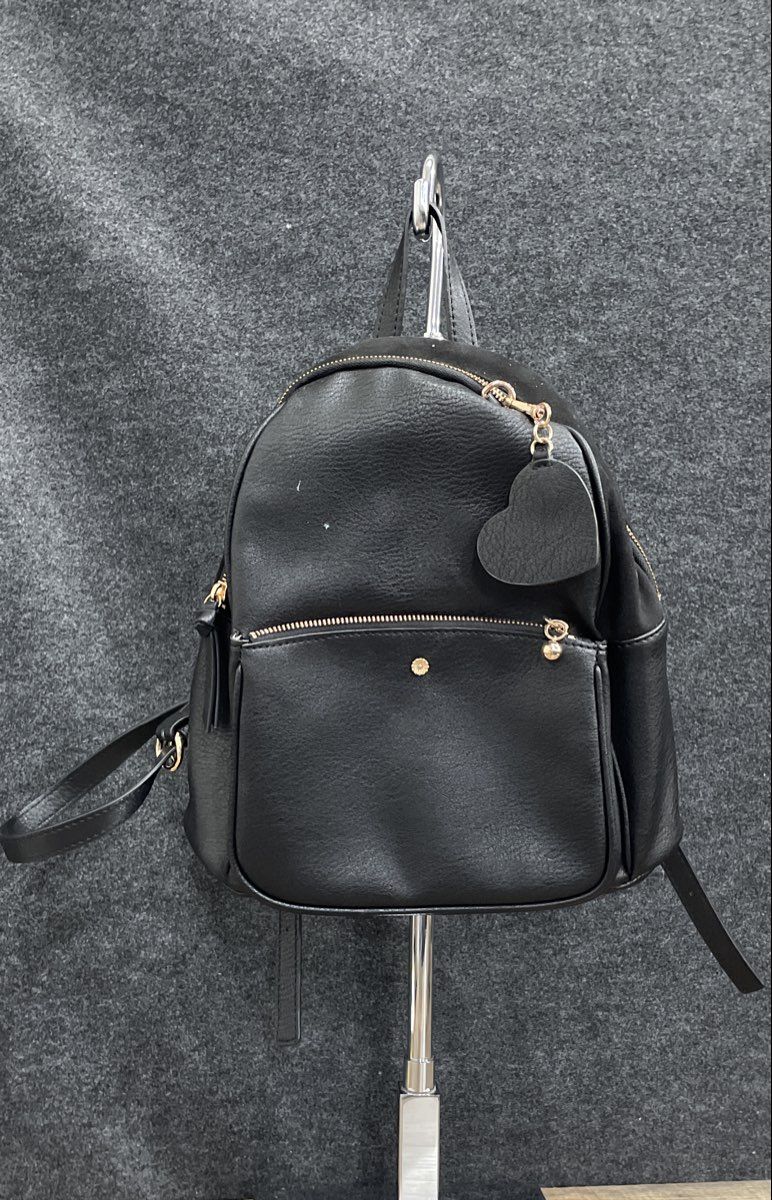 Lauren Conrad Black Leather Mini Backpack Heart Charm Gold Tone Hardware