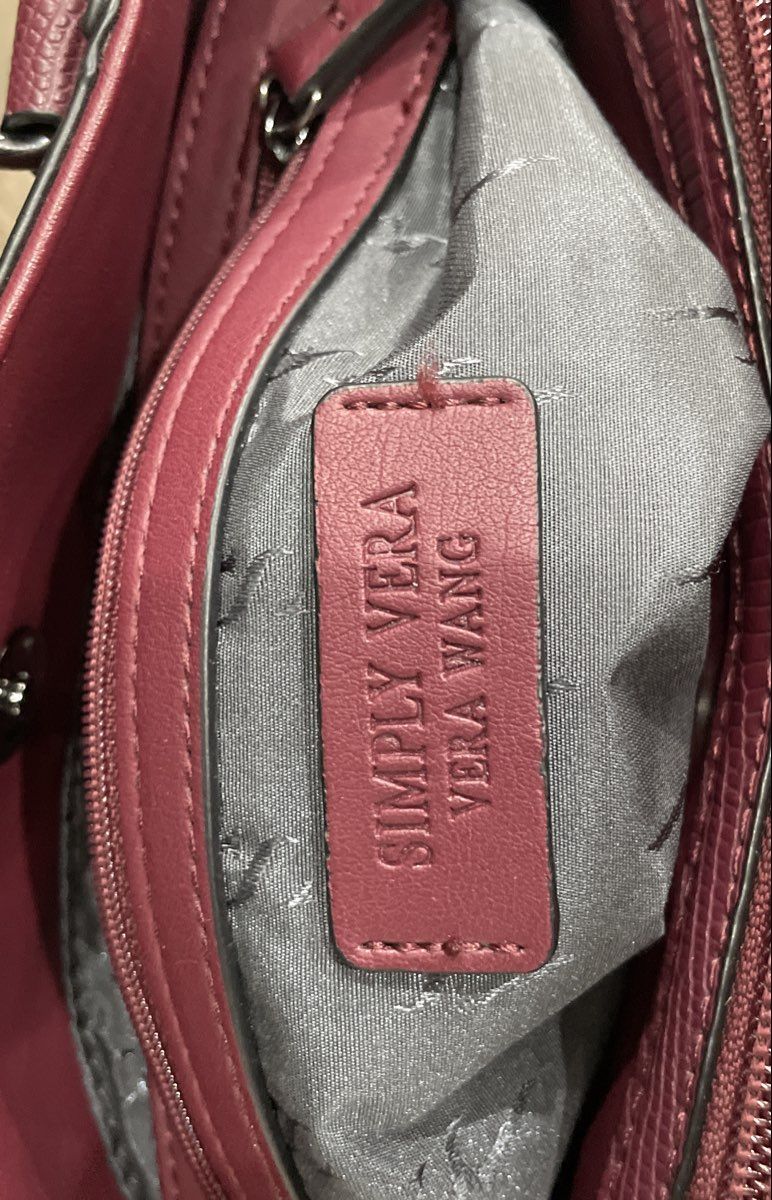 Simply Vera Vera Wang Maroon Faux Leather Triple Compartment Satchel Bag