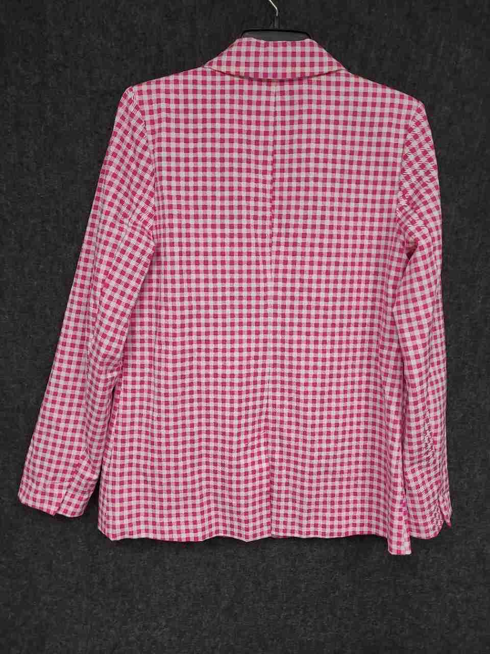 Isaac Mizrahi Live! Women's Blazer Pink Gingham Checked Cotton Blend Sz 8