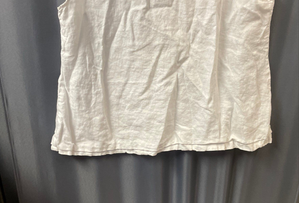 Flax Women's White Sleeveless 100% Linen V-Neck Tank Top Sz M