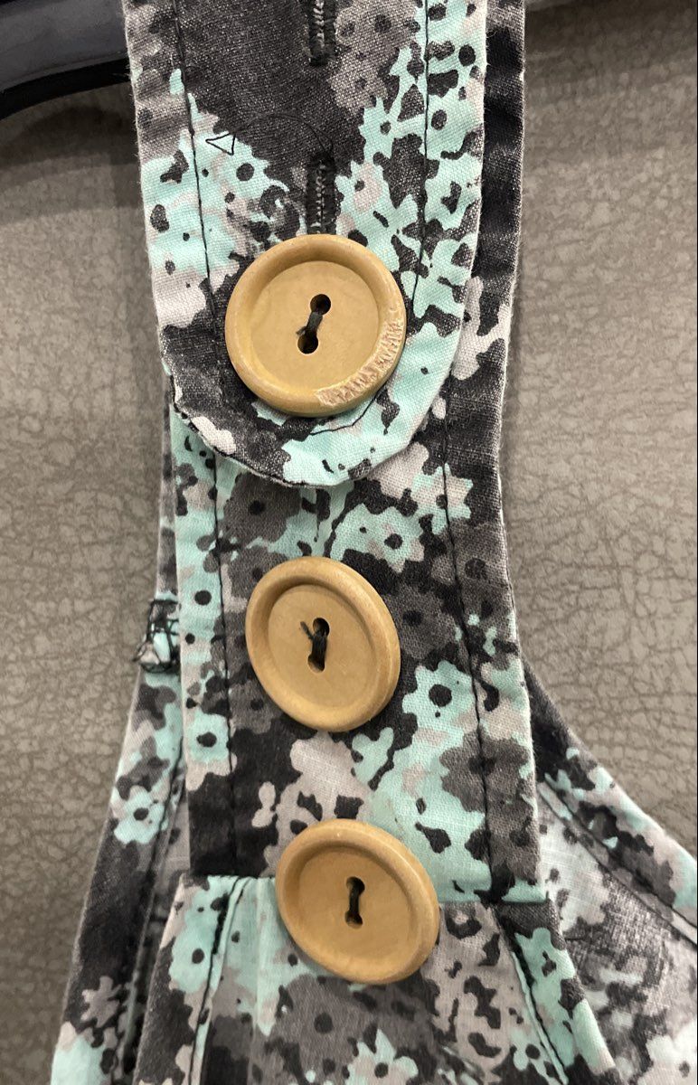 Vintage 90s Anthony Richards Women's Blue Grey Floral Button Strap Dress Sz XL