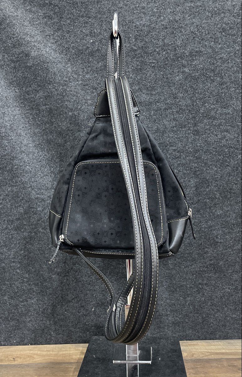 Vintage Villager Black Monogram Fabric Sling Backpack Crossbody Bag