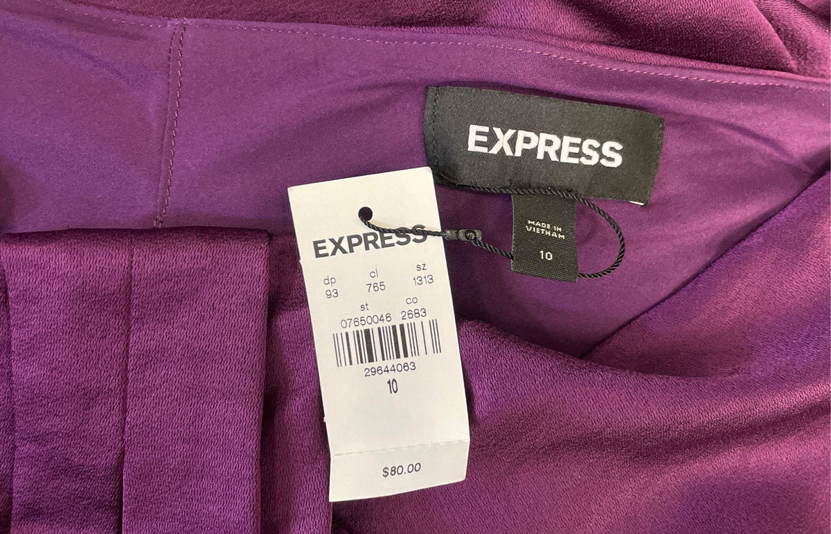 Express Women's Purple Satin Draped Pleated Front Pencil Skirt Sz 10 NWT