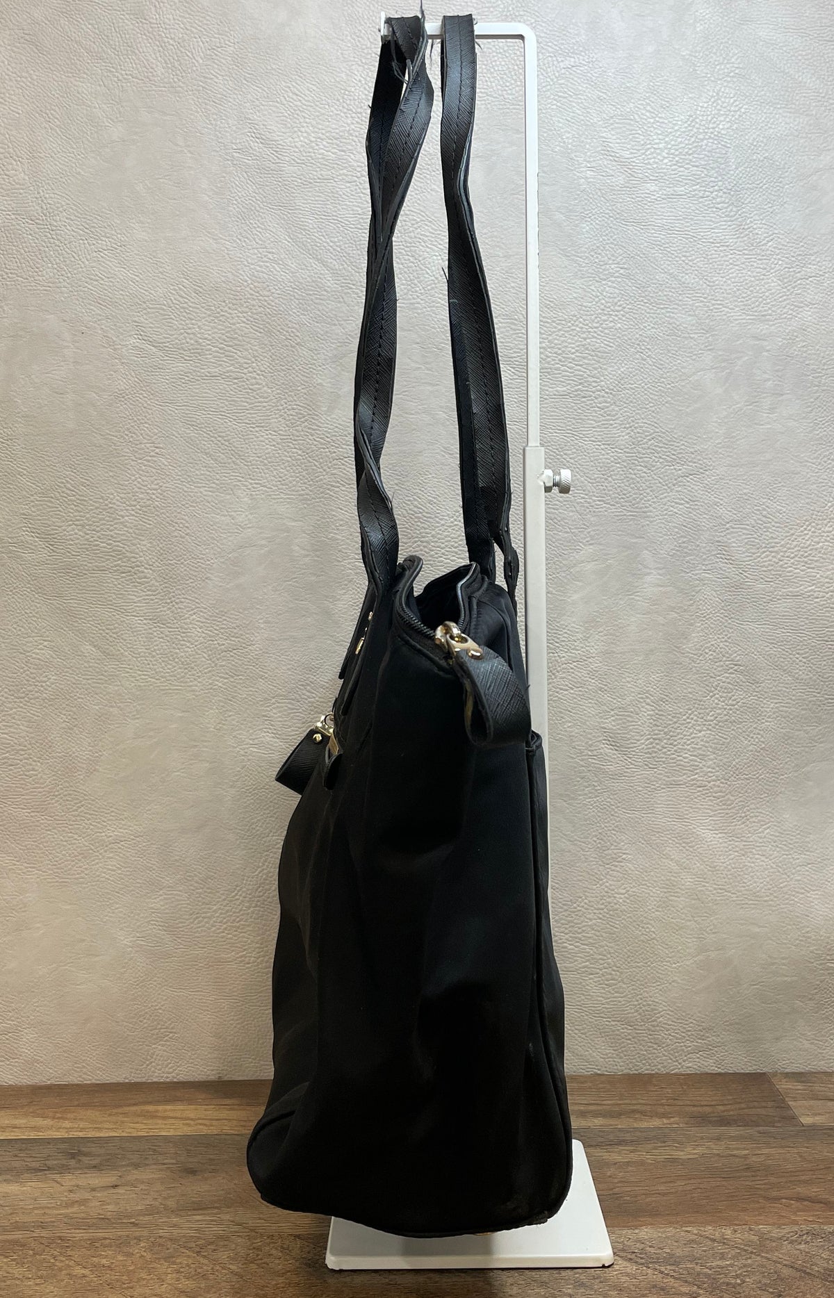 Michael Kors Black Nylon Tote Bag Gold Hardware Leather Trim Shoulder Purse