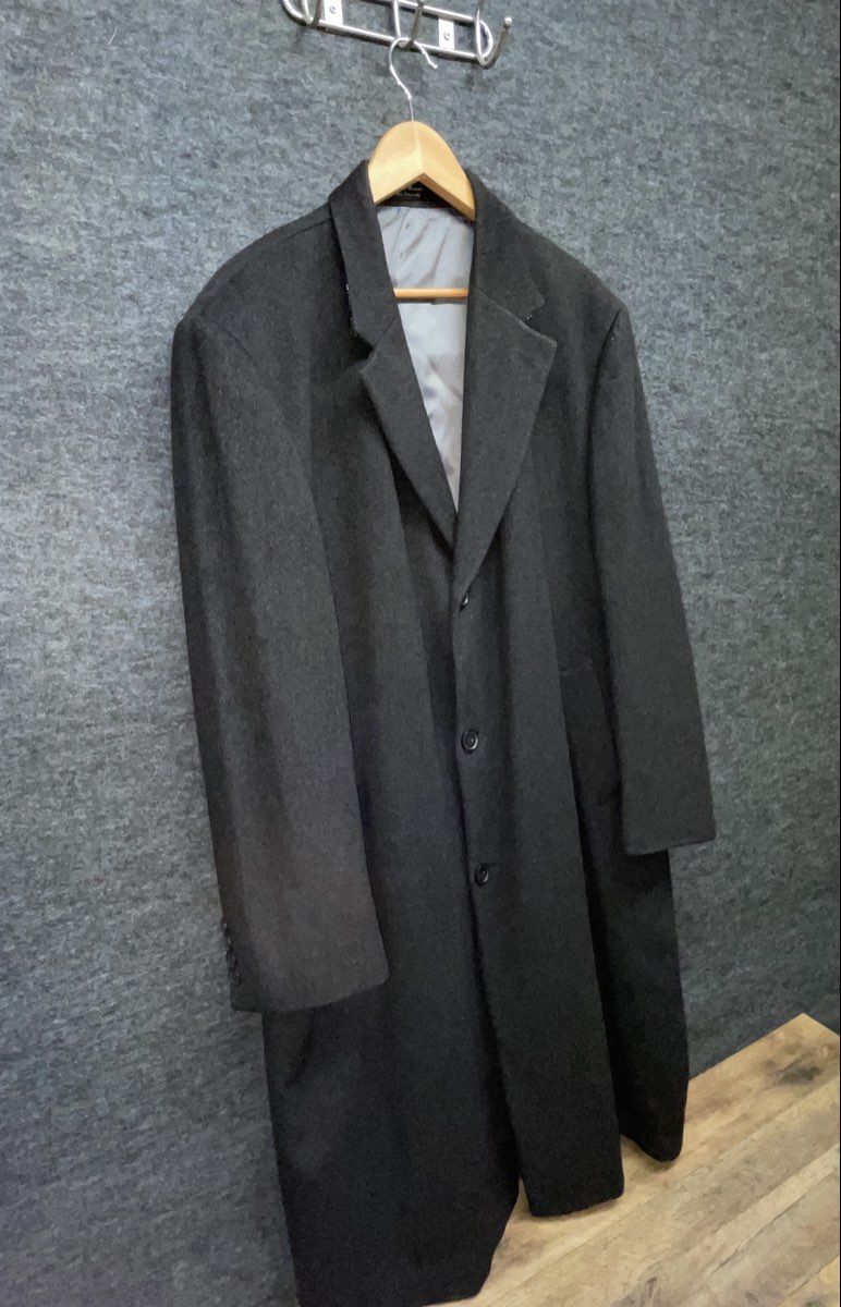 Calvin Klein Men's Vintage Y2K Charcoal Gray Long Wool Overcoat 3-Button