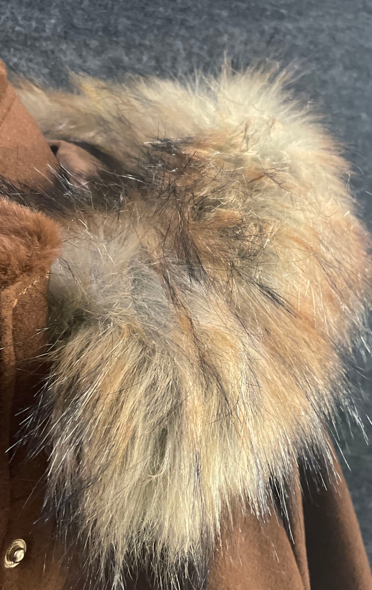Nine West Women's Brown Faux Fur Hood Full Zip Coat Leopard Print Lined Sz S